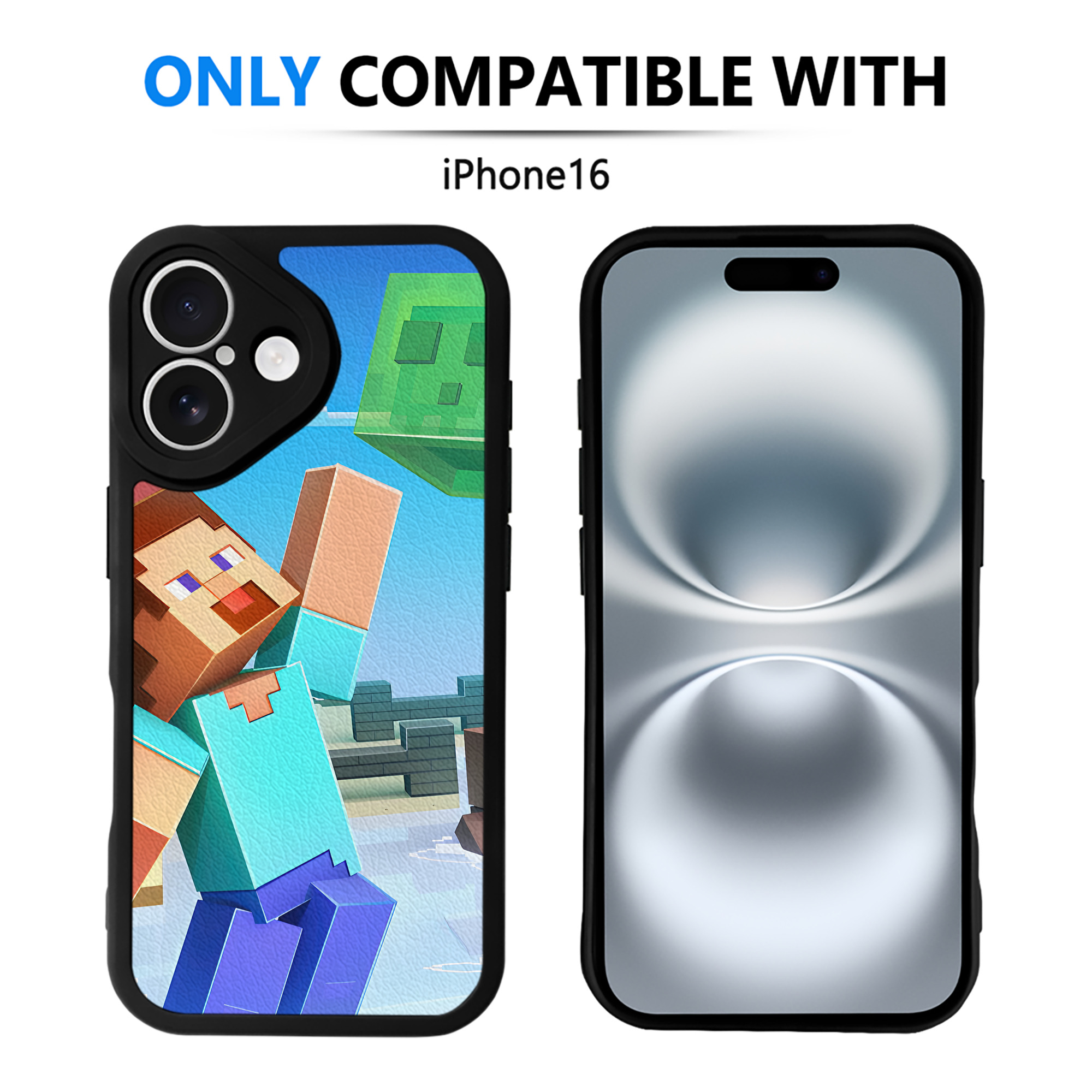 （画像用） マインクラフト ブロックの世界 Minecraft MC Block world 【iPhone 16シリーズ対応】シリコンスマホケース（レザー調） 材質：シリコン